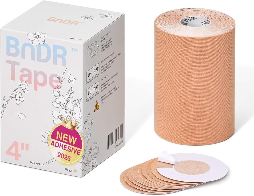 BnDR Tape with Nipple Covers, Extra Wide Chest Binding Tape for FTM Transgender, 4in x 16.5 Feet (Beige)