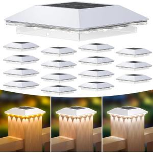 Mlambert 16 Pack Solar Post Cap Lights Outdoor - 3 Lighting Modes Waterproof LED Solar Post Lights Fit 3.53.5 Wood/44 Vinyl Fence Deck Posts, White