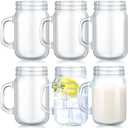 6 Pieces 12 oz Mason Jar Drinking Glasses No Lids Mugs with Handles Mason Drinking Jars Glass Cups for Kitchen Bar Beer Coffee Cold Beverages Cocktails Juice Smoothie DIY