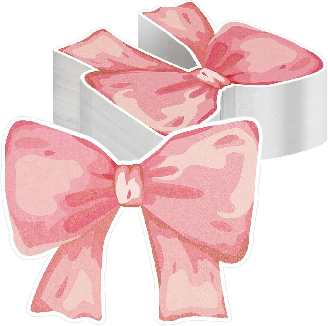 Janlaugh 50 Pcs Pink Bow Paper Napkins Bowknot Shaped Coquette Bow Napkins for Coquette Wedding Party Supplies Bachelorette Decorations Bridal Engagement Baby Shower Birthday Tea Party