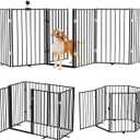 Metal Freestanding Dog Gate Outdoor6 Panels with Door, Extra Wide Foldable Pet Fence with Pet Monitor Adapter, 32'' Height Tall Dog Gate for Doorways, Stairs, Hallways, Yard, Indoor