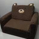 ALIMORDEN Fold Out Toddler Couch, Comfy 2-in-1 Cuddly Sherpa Bear Chair for Kids, Convertible Sofa to Lounger, Kids Cozy Corner Play Couch for Boys and Girls, Chocolate