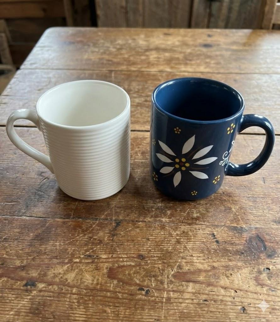 14oz White Mug, 14oz Blue Floral Mug, Dishwasher Safe,