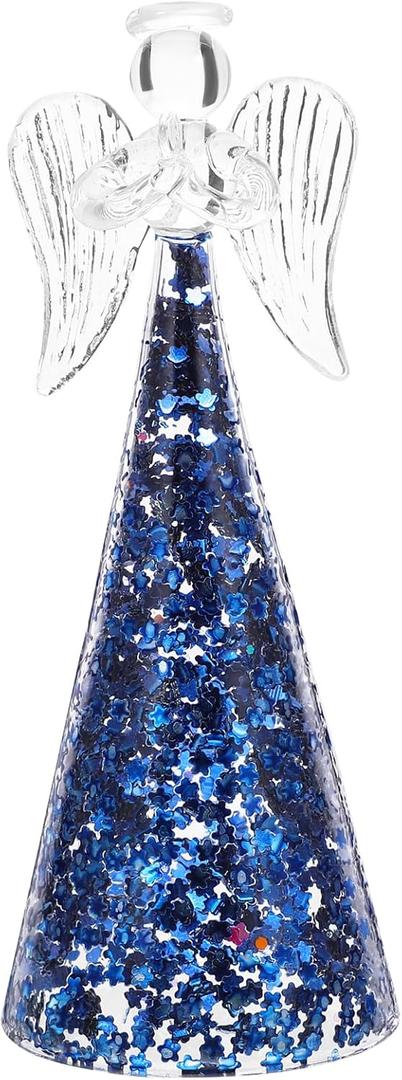 Glass Angel Prayer Statue - Blue-Color Home Decor Figurine, 5.31 Inch, Perfect for Dorm, Tabletop, Night Light, Holiday Decoration