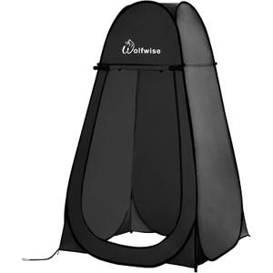 Wolfwise Pop Up Shower Tent for Camping Essentials, Portable Instant Changing Tent with Ventilation Window & Carry Bag, Privacy Dressing Room Bathroom Toilet for Beach & Outdoor, Extra Tall, Black, Extra Tall: 6'11" H, 47.2" W