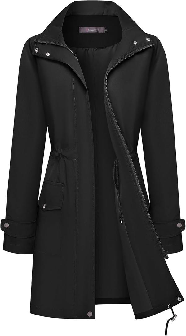 Bloggerlove Rain Jacket for Women Waterproof with Hood Trech Coat for Women Lightweight Raincoats Long Windbreaker (X-Large)