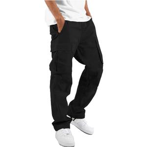 HUNGSON Mens Cargo Pants Drawstring Casual Hiking Pants Joggers Athletic Trousers Cotton Loose Straight Sweatpants for Men (Black, 34)