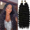 Eerya Long Curly Braiding Hair 20 Inch 2 Packs Deep Ocean Wave Crochet Hair for Black Women Deep Wave Braiding Hair for Boho Braids20 inch, 1B