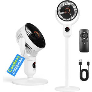 Lepwings Rechargeable Pedestal Fan, Cordless Portable Fan with 10400mAh Battery, Soft Night Light, Adjustable Height, 5 Speeds, 9H Timer Quiet Oscillating Fan with Remote for Bedroom, Home, Patio