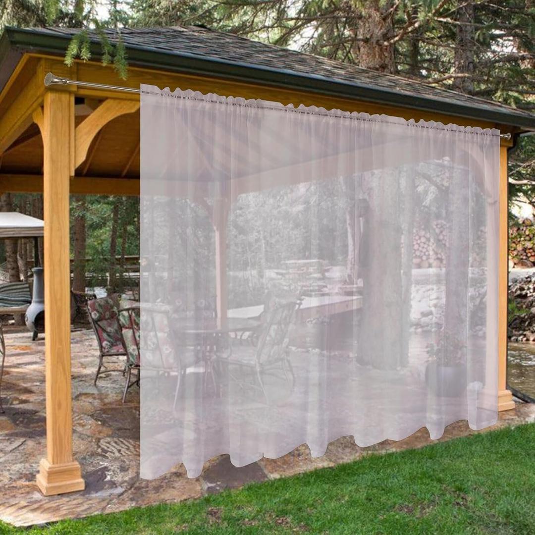 SpaceDresser Waterproof Outdoor Sheer Curtains for Patio - 2 Panels Rod Pocket Indoor Voile Sheer Curtain for Living Room,100W x 108L inch, Silver Grey
