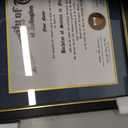 FramePro 11x14 Diploma Frame with Navy over Gold Mat, 14x17 Certificate Frame, Real Wood with Gold Trim, Black Frame with Arcylic