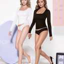 MANGOPOP Women's Square Neck Top Double Lined Short Sleeve Long Sleeve T Shirt Fitted Seamless Tee (Black, S)