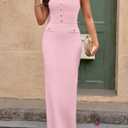 PRETTYGARDEN Women's 2025 Summer Bodycon Maxi Dresses Sleeveless Buttons Knit Spring Elegant Wedding Guest Cocktail Dress (Pink,X-Large) (Pink)