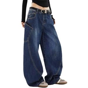 Baggy Jeans for Woman Men High Waisted Barrel Leg Jeans Casual Loose Denim Pants Streetwear Clothes (Blue) Large