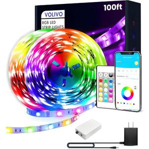 VOLIVO 100ft Led Strip Lights for Bedroom, Color Changing Led Light Strips Kit with 24 Keys IR Remote and Smart App Control, RGB Music Sync Lighting for Room, Home Decor