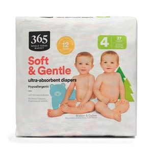365 by Whole Foods Market, Soft & Gentle Size 4 Diapers with Wetness Indicator, Ultra-Absorbent, Hypo-Allergenic, Ultra-Absorbent, 27 Count
