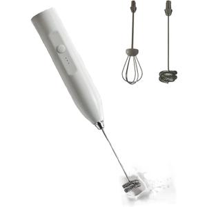Handheld coffee foam maker, 3-speed adjustable electric whisk, mixer with stainless steel whisk, 4 AA battery hand whisk sticks (not equipped), Latte cappuccino Matcha Egg foam maker (white)