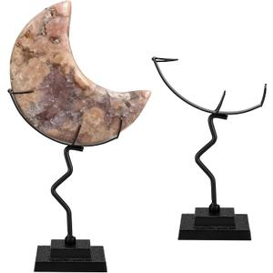 2 Pcs Moon Crystal Holder Rock Display Stand Moon Shaped Crystal Display Gemstones Holder Metal Rock Stands with Base for Gemstones Mini Balls Geodes Mineral Agate Home Office Decor (Black)
