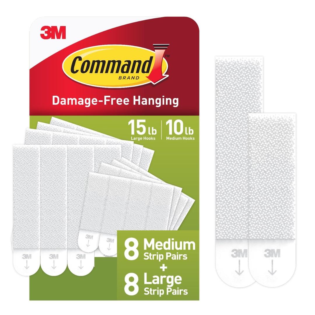 Command 15 lb & 10 lb Large and Medium 16 Pairs Picture Hanging Strips (32 Strips), Damage-Free Hangers for Picture Frames, No Tools Required, Great for Home Room Wall Decor, White Adhesive