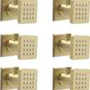 Solid Brass Square Shower Body Sprays with On Off Switch Brushed Gold Shower Jets 6 Pcs Massage Nozzle Jet Wall Mount, Flow Can Be Controlled, Showerhead Can Swivel