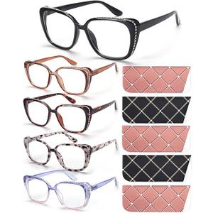 BLOEXCLU Reading Glasses for Women Blue Light Blocking Readers Anti Eyestrain Computer Fashion Eyeglasses Spring Hinge (5 Mixed A, 2, x)