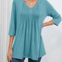 MEROKEETY 3/4 Length Sleeve Womens Tunic Tops Summer Dressy Casual Pleated Loose Fit Shirt Blouses (S)