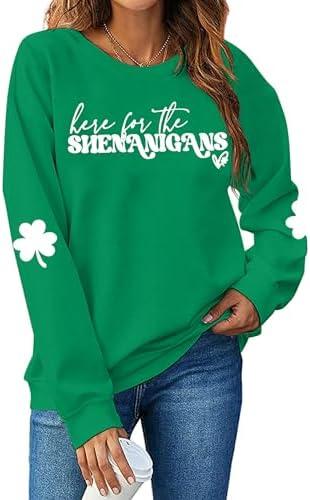 UNIQUEONE St Patricks Day Sweatshirt - Here for The Shenanigans Sweatshirts Women Casual Irish Long Sleeve Pullover Tops, L