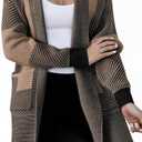 Astylish Women 2025 Open Front Long Sleeve Cardigan Casual Knit Sweaters Color Block Fall Outfits with Pockets XXL