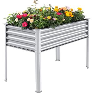 Land Guard Galvanized Raised Garden Bed with Legs, 482432in Large Metal Elevated Raised Planter Box with Drainage Holes for Backyard, Patio, Balcony, 700lb Capacity(Silver)