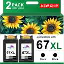 KINGWAY 67XL Ink Cartridge Black Combo Pack Replacement for HP 67 67XL Printers Work for HP DeskJet 2700 2752 2755e 2855e 2800 2742e 4155e 4255e 4100 Envy 6055e 6000 6455e 6400 6458e (2 Pack)