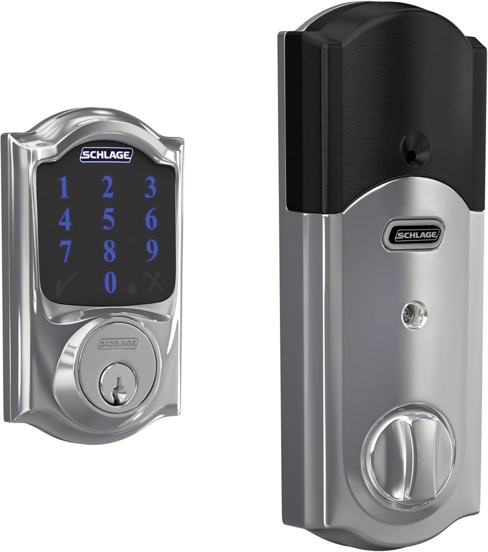 Schlage Connect Smart Deadbolt Lock with Touchscreen Keypad, Keyless Front Door Entry, Z-Wave Plus Compatible, Bright Chrome, BE469ZP CAM 625