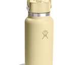 HYDRO FLASK Wide Mouth vacuum insulated stainless steel water bottle with leakproof closeable straw lid for cold water drinks, sports, travel, car and school (Starlight), 32 oz