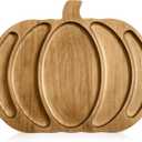 Sliner Fall Pumpkin Wooden Serving Dish Platter Thanksgiving 15" L x 12" W Pumpkin Shaped Charcuterie Board Snack Wood Cutting Board Sectional Dish Plate for Home Gifts(Walnut Color)