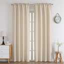 Chyhomenyc Light Filtering Curtains 96 Inch Length 2 Panels Set, Faux Linen Textured Soft Airy Privacy Farmhouse Curtain Drapes for Living Room Bedroom, Each 40Wx96L Inches, Linen Color