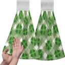2 Pcs St. Patrick's Day Hanging Kitchen Towels, Lucky Clover Hand Towel with Hanging Loop,Super Absorbent and Soft, Suitable for Bathrooms, Kitchens, Washrooms (Color 1)
