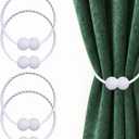 Hion Magnetic Curtain Tiebacks White 4 Pack, Curtain Tiebacks Buckles Holdbacks Holders Hooks Clip for Home Bedroom Office Decorative Thick or Thin Curtain