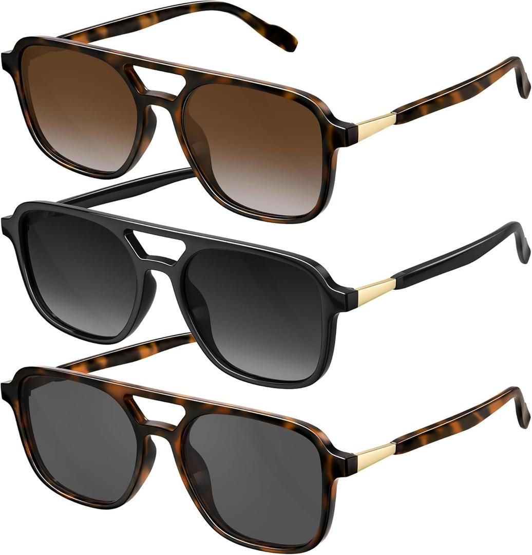 Retro Aviator Sunglasses for Women Men:Polarized Trendy Vintage 70s Rectangle Womens Shades Sun Glasses UV Protection (11a-3pc-leopard Brown Frame/Gradient Grey Lens/Grey Lens)