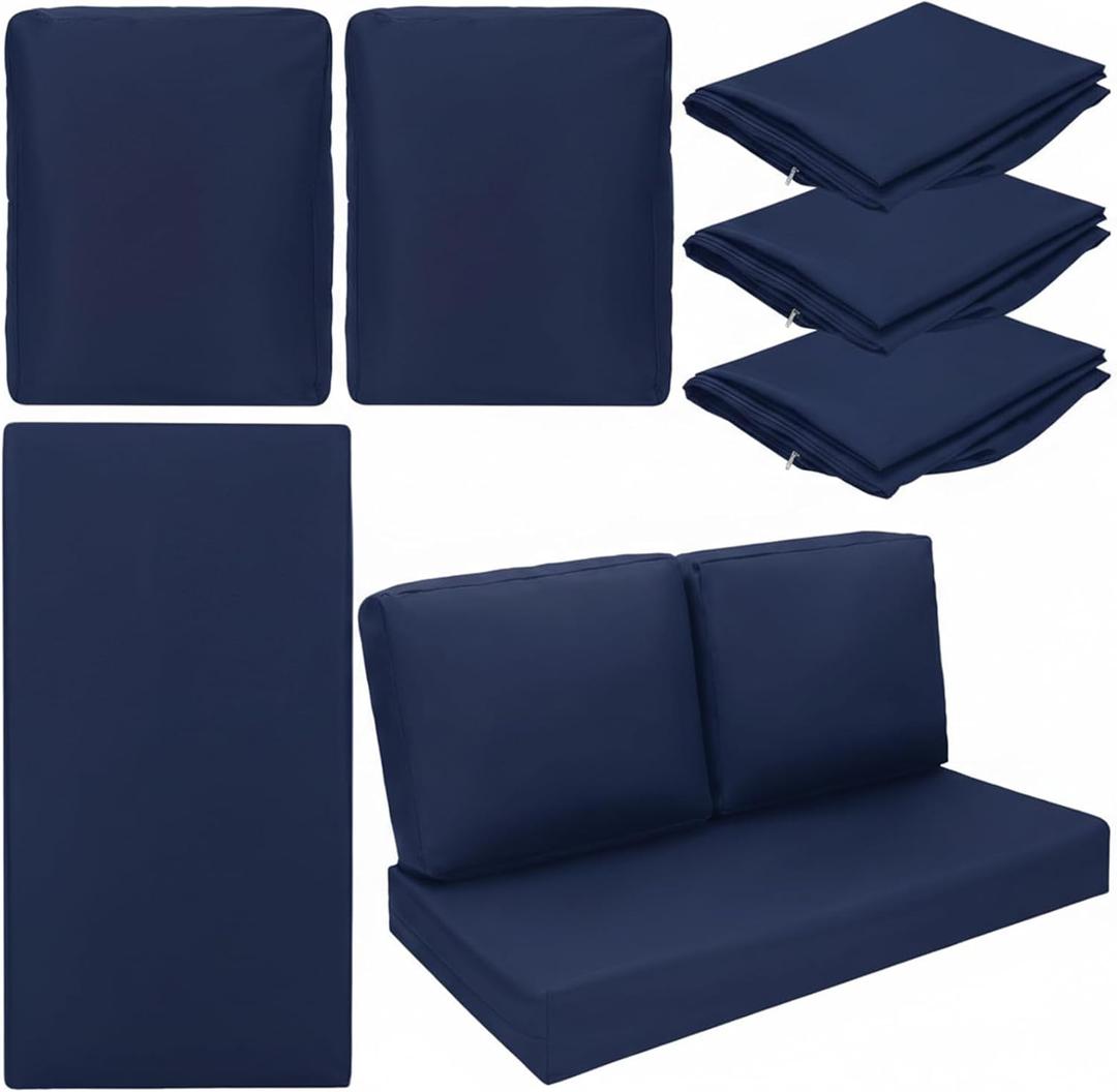 Wenqik 3 Pcs Waterproof Cushion Covers(Not Includes Cushion) 48'' x 24'' Outdoor Patio Furniture Seat Covers Fade Resistant Replacement Slipcover with Zipper for Outside Couch Swing Sofa(Navy Blue)