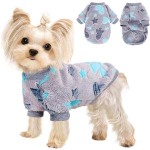 Dog Sweaters for Small Dogs Male Female Night Glow Fleece Dog Clothes for Small Dogs Girl Boy, Warm Pullover Doggy Sweatshirt, Winter Pet Coat Jacket Cat Costume Puppy Outfit, Gray, XS