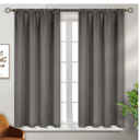 Short Blackout Curtains 45 Inches Length for Bedroom - Rod Pocket Thermal Insulated Room Darkening Window Curtain for Kitchen Cafe, 42 x 45 Inch, 2 Panels, Grey