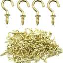 Biaungdo 100 Pcs 1/2" Ceiling Cups Hooks Screw Hooks Ceiling Cup Hooks Self-Tapping Screws Hooks Gold