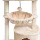 SYANDLVY Small Cat Tree for Indoor Cats, Kittens Condo with Scratching Post and Board, Modern Activity Tower with Cradle, Beige (29.6")