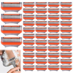 48Pcs Razor Blades for Men, 48 Count -5 Layer Premium Stainless Steel Refills, High Performance Mens Blades with Lubrication Strip and Precision Trimmer, Close & Comfortable, Durable & Sharp Shave