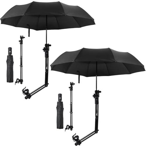 Shinylin 2 Pcs Beach Umbrella with Adjustable Universal Clamp Upf 50+ Automatic Open and Close Windproof Travel Portable Golf Umbrella for Beach Chair, Stroller, Fishing(Black)