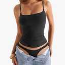 Womens Double Lined Square Neck Tank Tops Adjustable Spaghetti Strap Camisole Y2K Going Out Cami Shirt, Small