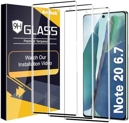 Arshek 3 Pack Galaxy Note 20 Screen Protector, 9H Tempered Glass, Ultrasonic Fingerprint Support, 3D Curved,HD Clear Scratch Resistant for Samsung Note 20 Glass Screen Protector