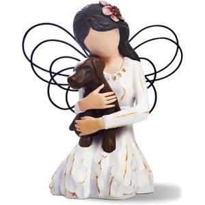 2 x Angel Figurine with Dog, Pet Memorial Gifts for Loss of Dog(Brown) | Hand-Painted Resin Pet Sympathy Gift, Meaningful Remembrance Keepsake for Loss of Dog, Memorial Decor for Dog Lovers