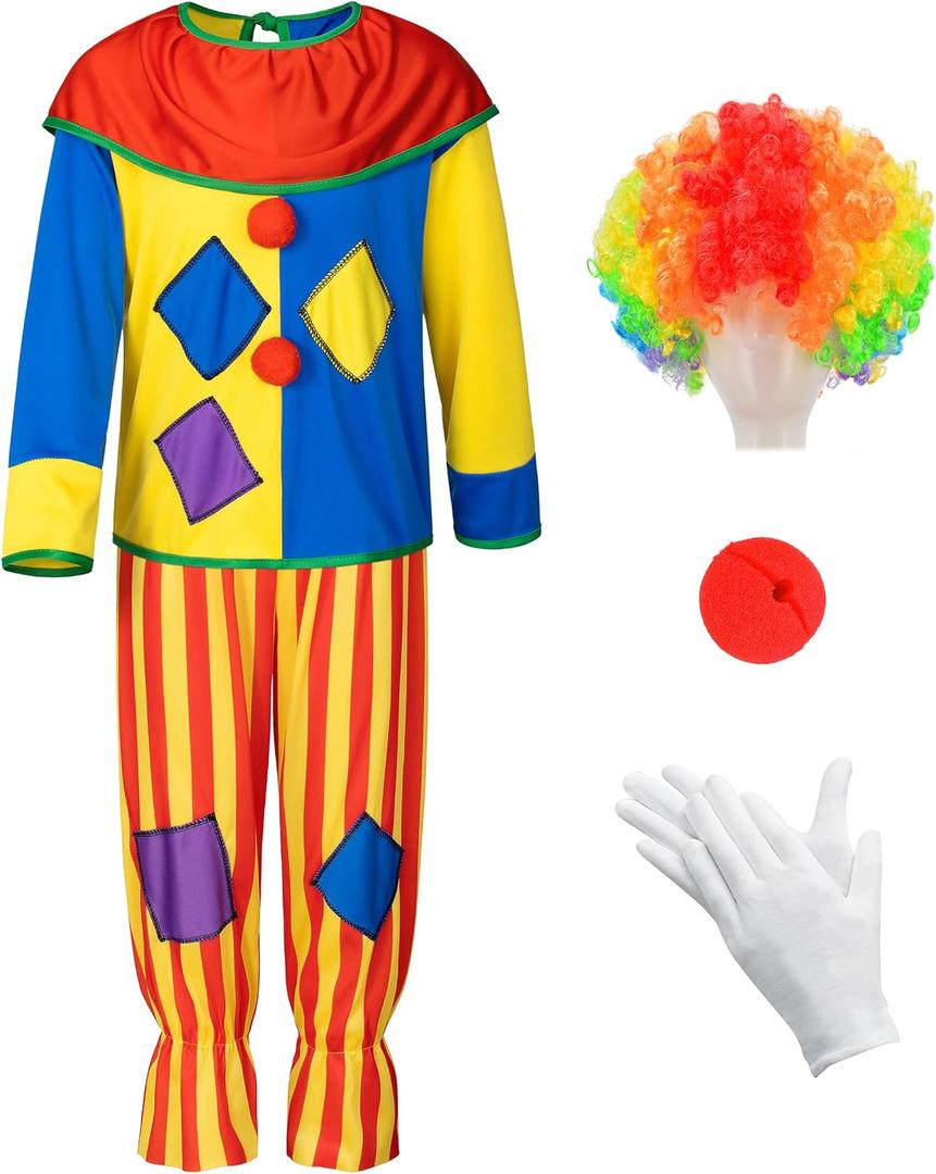 Yoroka 5Pcs Kids clown costume set Circus costume Boys and Girls Cosplay Costumes Quick Dress up for Clown (8-9Years)