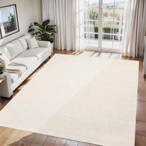 GarveeHome Washable Rugs 8x10 Rug for Living Room, Modern Solid Rug with Non Slip Backing, Plain Carpet for Bedroom, Distressed Stain Resistant Accent Carpet for Dining Room Farmhouse Dorm, Beige (Ivory White)