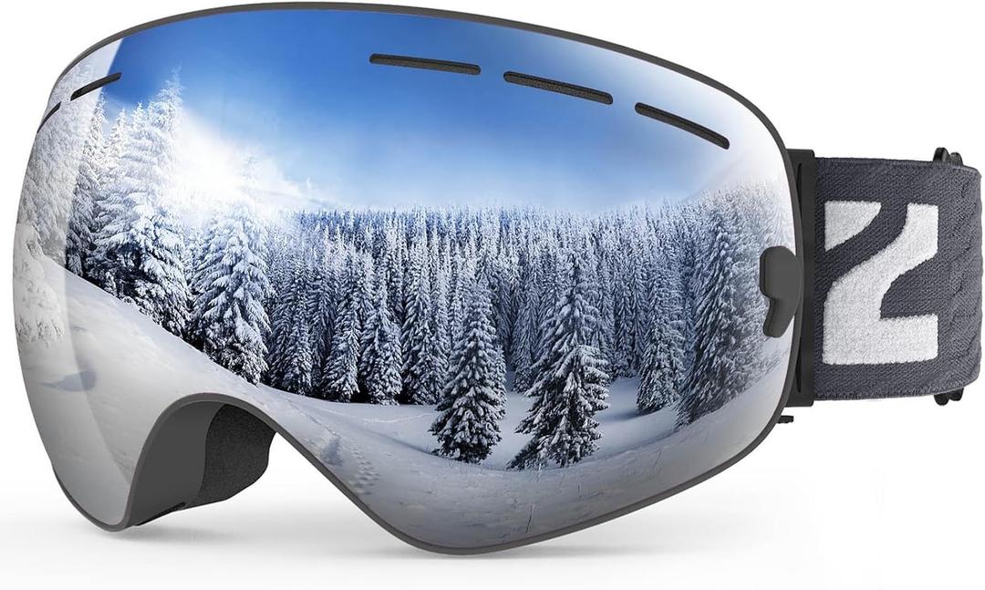 ZIONOR X Ski Goggles - OTG Snowboard Goggles Detachable Lens for Men Women Adult (A0-vlt 9% Blackframe Silverlens)